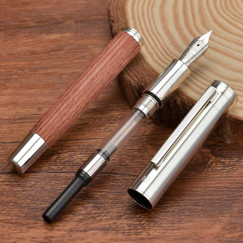 Hongdian 1866 Fountain Pen, Iridium Extra Fine Soft Nib Chinese Knot Carving, Retro Design Bubinga Wood Pen Barrel with Metal Box Set in Saudi Arabia