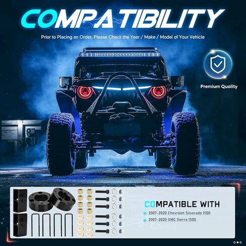 3" Front & 2" Rear Leveling Lift Kit Compatible with 2007-2020 Chevy Silverado 1500, 3in Front Strut Suspension Lift Spacers + 2in Rear Lift Block Kit for GMC Sierra 1500 in Saudi Arabia