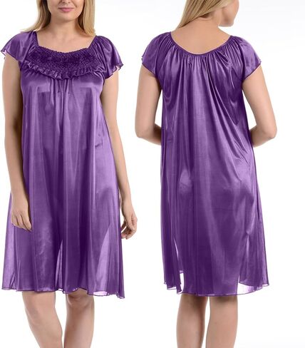 Ezi Satin Nightgowns for Women - Soft & Breathable Knee-Length Night Gowns - Adult Womens Nightgown M - Plus Size in Saudi Arabia
