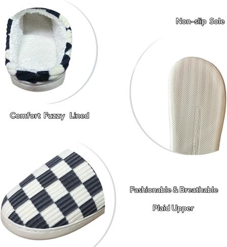 Checkered Slippers Womens Mens Casual Plaid Shoes Cartoon Plush Indoor Outdoor Slipper Winter House Slippers Cozy Furry Slippers in Saudi Arabia