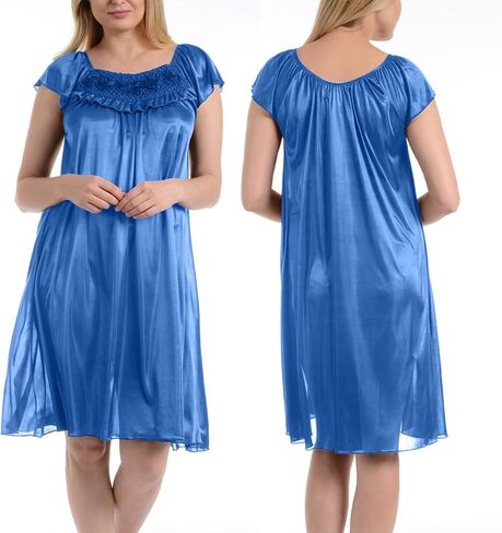 Ezi Satin Nightgowns for Women - Soft & Breathable Knee-Length Night Gowns - Adult Womens Nightgown M - Plus Size in Saudi Arabia