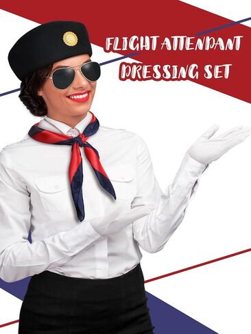 6 Pcs Women Flight Attendant Costume Accessories Stewardess Outfits Stockings Hat Sunglasses Scarf Gloves Pin in Saudi Arabia