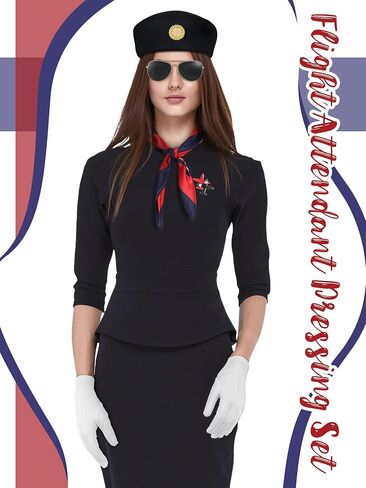 6 Pcs Women Flight Attendant Costume Accessories Stewardess Outfits Stockings Hat Sunglasses Scarf Gloves Pin in Saudi Arabia