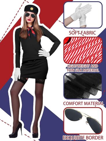6 Pcs Women Flight Attendant Costume Accessories Stewardess Outfits Stockings Hat Sunglasses Scarf Gloves Pin in Saudi Arabia