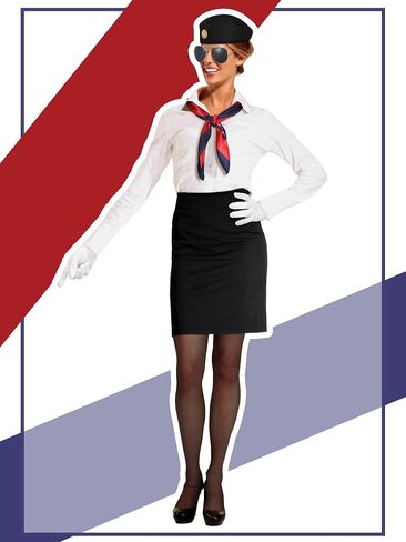 6 Pcs Women Flight Attendant Costume Accessories Stewardess Outfits Stockings Hat Sunglasses Scarf Gloves Pin in Saudi Arabia