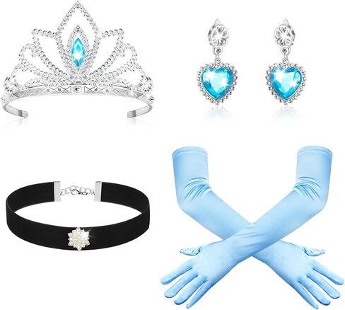 إكسسوارات زي الأميرة ومشابك أذن التاج وقفازات زرقاء طويلة للنساء لحفلات الهالوين التنكرية in Kuwait