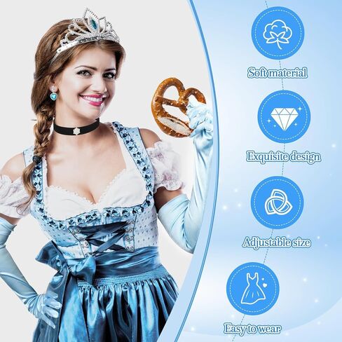 إكسسوارات زي الأميرة ومشابك أذن التاج وقفازات زرقاء طويلة للنساء لحفلات الهالوين التنكرية in Kuwait