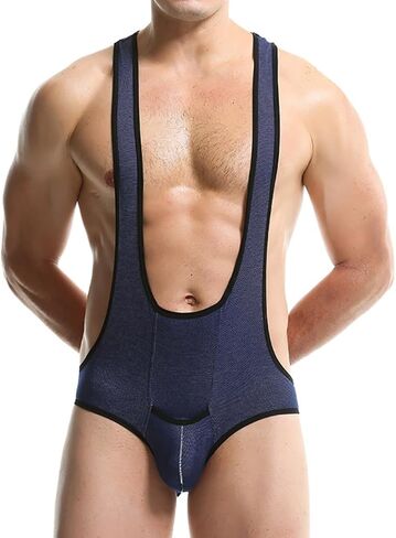 Mens Bodysuits Jockstrap Breathable Wrestling Singlet Jumpsuit Thong G-string Underwear Leotard in Kuwait