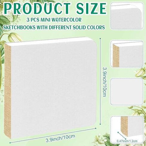 3 Pack Mini Watercolor Sketchbook 3.9x3.9 Inch Portable Small Watercolor Notebook 30 Sheets 300gsm Tearable Watercolor Paper for Sketches Painting, Natural White in Kuwait