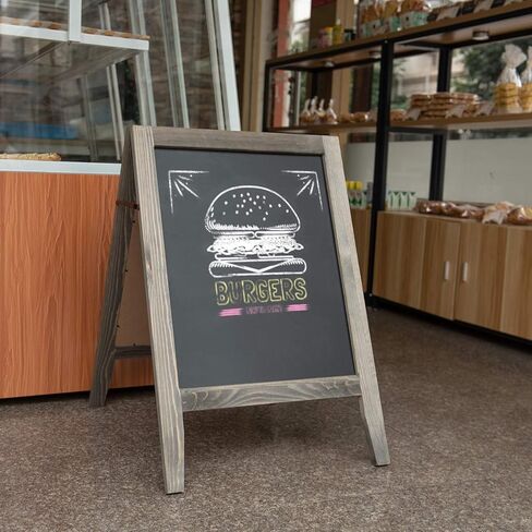 Liry Products Freestanding Vintage Rustic Stained Distressed Torched Whitewashed Wood A-Frame Sidewalk Chalkboard Sign Sandwich Memo Message Double-Sided Bulletin Board Restaurants Boutiques Stores in Kuwait