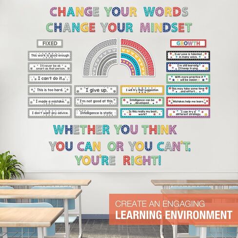38 Pcs Growth Mindset Posters Bulletin Board Set Classroom Inspirational Poster Motivational Wall Decoration Signs Positive Sayings Accent Cutouts for Teacher Student Home Bedroom Decor (Marquee) in Saudi Arabia