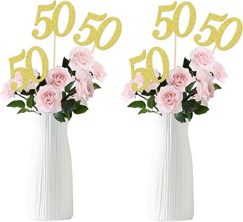 12PCS 50th Birthday Party Centerpiece Gold 50th Birthday Party Decorations for Girls Boys Cheers to 50th Happy 50th Birthday 50th Floral Decorations for 50th Birthday Party Supplies (gold 50th) in Kuwait