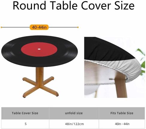 Vinyl Record Round Tablecloths Elastic Edged Red Black White Ring Art Music Tablecloths Washable Reusable Tablecloths for Kitchen Picnic Party 40-44 inch in Saudi Arabia