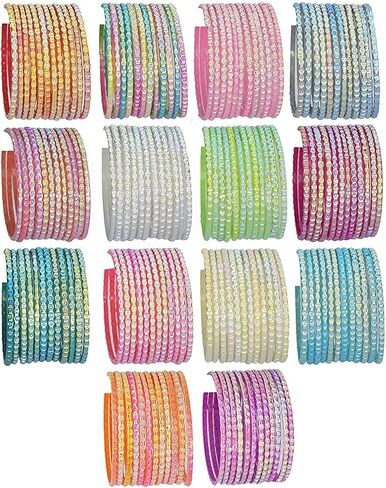 JD'Z COLLECTION Indian Costume Bangles Shine Bracelet Glass Bangle Wedding Ethnic 12 Bangles Set For Women Traditional Bangles in Saudi Arabia