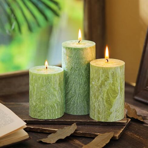 MTLEE 3 Pieces Fall Rustic Textured Unscented Pillar Candle Christmas Winter Decorative Dripless Pillar Candle Farmhouse Country Wedding Holiday Dinner Home Decor(Orange Brown) in Saudi Arabia