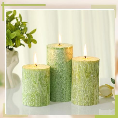 MTLEE 3 Pieces Fall Rustic Textured Unscented Pillar Candle Christmas Winter Decorative Dripless Pillar Candle Farmhouse Country Wedding Holiday Dinner Home Decor(Orange Brown) in Saudi Arabia