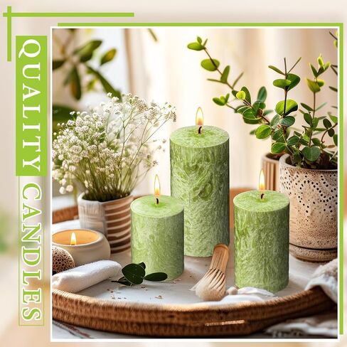 MTLEE 3 Pieces Fall Rustic Textured Unscented Pillar Candle Christmas Winter Decorative Dripless Pillar Candle Farmhouse Country Wedding Holiday Dinner Home Decor(Orange Brown) in Saudi Arabia