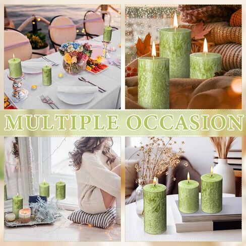 MTLEE 3 Pieces Fall Rustic Textured Unscented Pillar Candle Christmas Winter Decorative Dripless Pillar Candle Farmhouse Country Wedding Holiday Dinner Home Decor(Orange Brown) in Saudi Arabia