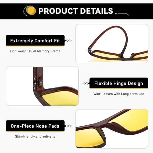 Night Vision Glasses for Men and Women Yellow Safety Driving Glasses with UV Protection and Anti Glare in Saudi Arabia