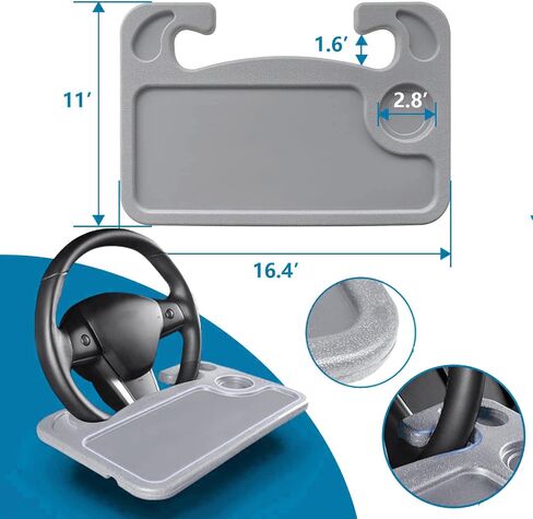 Steering Wheel Tray Universal Double-Sided Car Food Trays for Eating Reading Car Tray Table for Travel Cup Holder Desk for Driver Car Laptop Mount (Gray) in Kuwait