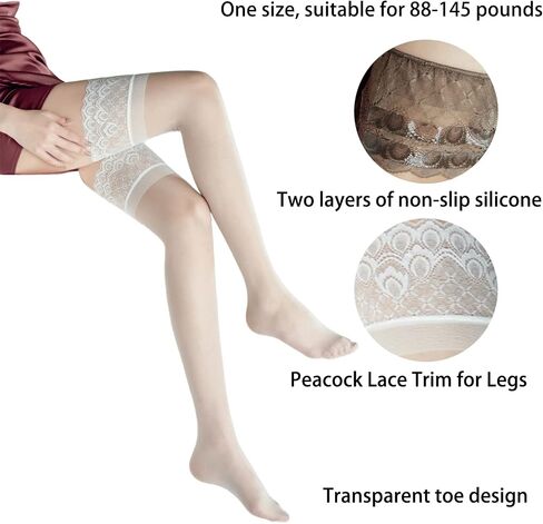 Women's Lace Stockings Nylon Thigh-High Stockings With Non-slip Silicone Elastic Band Pantyhose Comfortable in Saudi Arabia