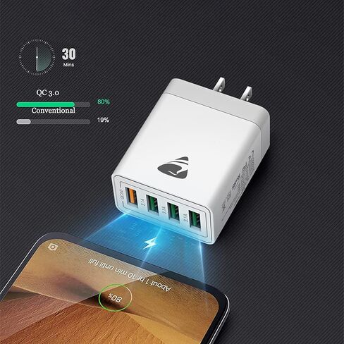 USB Wall Charger Block,Aioneus 40W 4-Port Charging Block,QC 3.0 Fast USB Wall Plug for iPhone Xs/XS Max/XR/X/8/7/6,Tablets,Charging Cube with Galaxy/Note/Edge,LG,Nexus,HTC,Google Pixel,and More in Kuwait