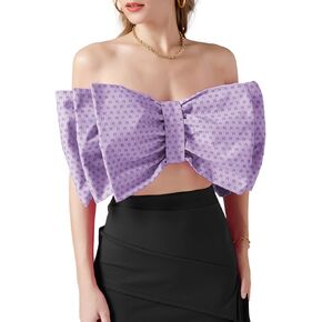 LYANER Women's Sexy Layer Bow Tie Tube Crop Top Sleeveless Strapless Print Party Fluffy Tank Top