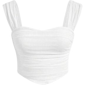 MakeMeChic Women's Plus Size Ruched Bustier Corset Wide Strap Sleeveless Camisole Sweetheart Crop Camisole Top