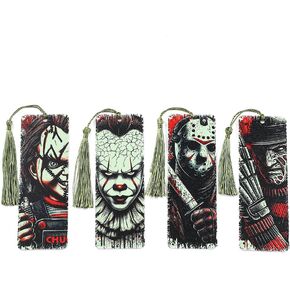 4Pcs Horror Theme Book Mark - Horror Acrylic Bookmarks for Adults Includes 4 Horror Killer Theme Bookmarks with Tassel | Horror Movie Theme Bookmarks for Bookworm Reading Markers