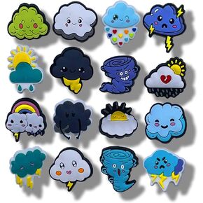 16PCS Weather Cloud Shoe Charms, Shoe Decoration Party Gifts for Boys Girls Kids Women, Men