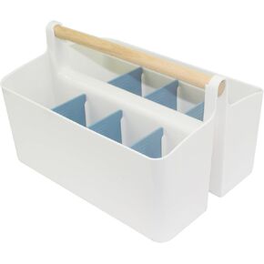 Large Portable Caddy Tote with Handle Craft Storage Organizer Plastic Storage Bin Art Supply Storage Organizer Basket with Adjustable Divider for Colored Pencils, Markers, Art Supplies (White+Pink)
