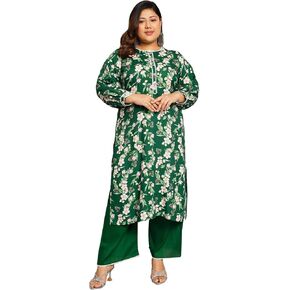 كورتا نسائية مطبوعة بمقاس كبير باللونين الأخضر والوردي الفاتح من Tissu مع Palazzo in Kuwait