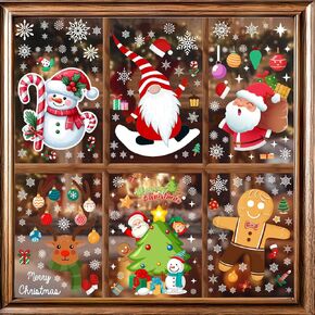 Christmas Window Clings, 8 Sheets 251Pcs Christmas Window Stickers, Santa Claus Christmas Window Decals, Snowman Gingerbread Man Christmas Decals for Windows, Reindeer Window Christmas Decorations