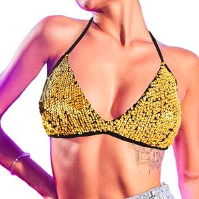 JEWEKY Sequin Bra Top Sparkly Backless Crop Top Disco Bikini Tops for Women