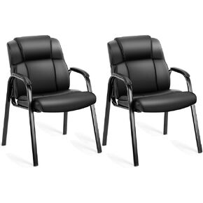 Reception Chairs, Leather Conference Room with Padded Arms and No Wheels for Professional Office Meeting Spaces and Guest Seating，Black-1 Pack