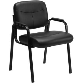 Reception Chairs, Leather Conference Room with Padded Arms and No Wheels for Professional Office Meeting Spaces and Guest Seating，Black-1 Pack