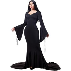 Funna Black Costume Women Dress Halloween Family Cosplay Gothic Witch Maxi Long Dresses Floor Length