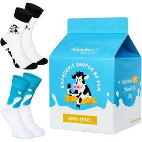 Rainbow Socks - Women Men Colourful Funny Milk or Vegan Milk Socks - Novelty Socks for Milk and Vegan Milk lovers - 2 Pairs