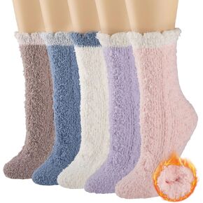 COOPLUS Fuzzy Socks for Women Fluffy Cozy Socks Warm Winter Soft Home Slipper Socks (5 Pairs)