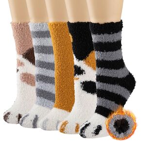 COOPLUS Fuzzy Socks for Women Fluffy Cozy Socks Warm Winter Soft Home Slipper Socks (5 Pairs)