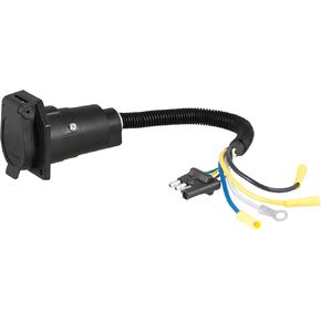 CURT 57184 4-Way Flat Vehicle-Side to 7-Way RV Blade Trailer Wiring Adapter, Black