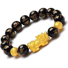 Feng Shui Bracelet, Black Agate Pi Xiu Charm Bracelet, Men’s Good Luck Bracelet, Attract Wealth, Gifts for Dad from Daughter Son Kids, Unique Birthday Gifts for Men Boyfriend Husband