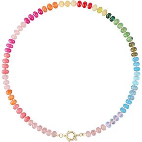 Colorful Beaded Gemstone Necklace for Women Boho Rainbow Bead Choker Necklace Natural Stone Crystal Beads Necklace Handmade Summer Beach Necklace Jewelry