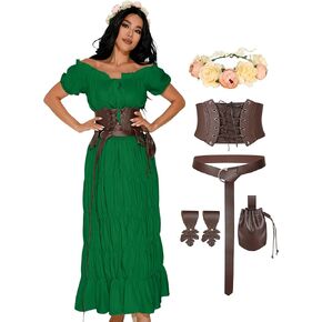 GERVAISE Womens Renaissance Costume Medieval Fairy Dress Victorian Irish Outfits 7pcs