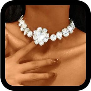 Zoestar Rhinestone Choker Necklace Jewelry Silver Sparkly Crystal Neck Chain for Women