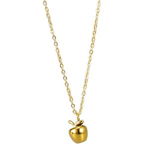 Dainty Gold Apple Pendant Necklace for Women Her 18k Gold Plated Simple Cute 3D Fruit Charm Necklaces Polished Fashion Adjustable Chain Choker Jewelry Mom Wife Daughter BFF Christmas Birthday Gifts
