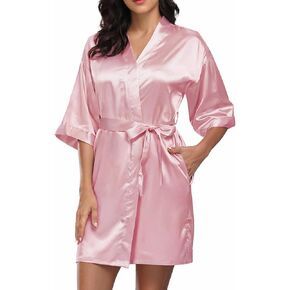 Women's Satin Robe Kimono Bathrobe for Women Bridesmaid Bride Party Robes with Pockets Soft Sleepwear Spa Loungewear