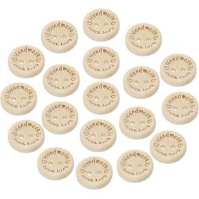 30PCS 15mm Round Wooden Handmade with Love Tags Labels Buttons with 2 Holes for Hats Gloves Sewing Scrapbook Clothing Christmas Decoration Homemade Crochet Gifts Art Craft Knitted Project