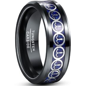 TUNGSTORY 8mm Men's Black Tungsten Carbide Wedding Band Rings with Imitated Meteorite Inlay Beveled Edge Comfort Fit Size 7-12