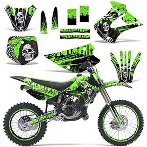 MX Dirt Bike Graphics kit Sticker Decal Compatible with Kawasaki KX85/KX100 2001-2013 - Reaper V2 Green